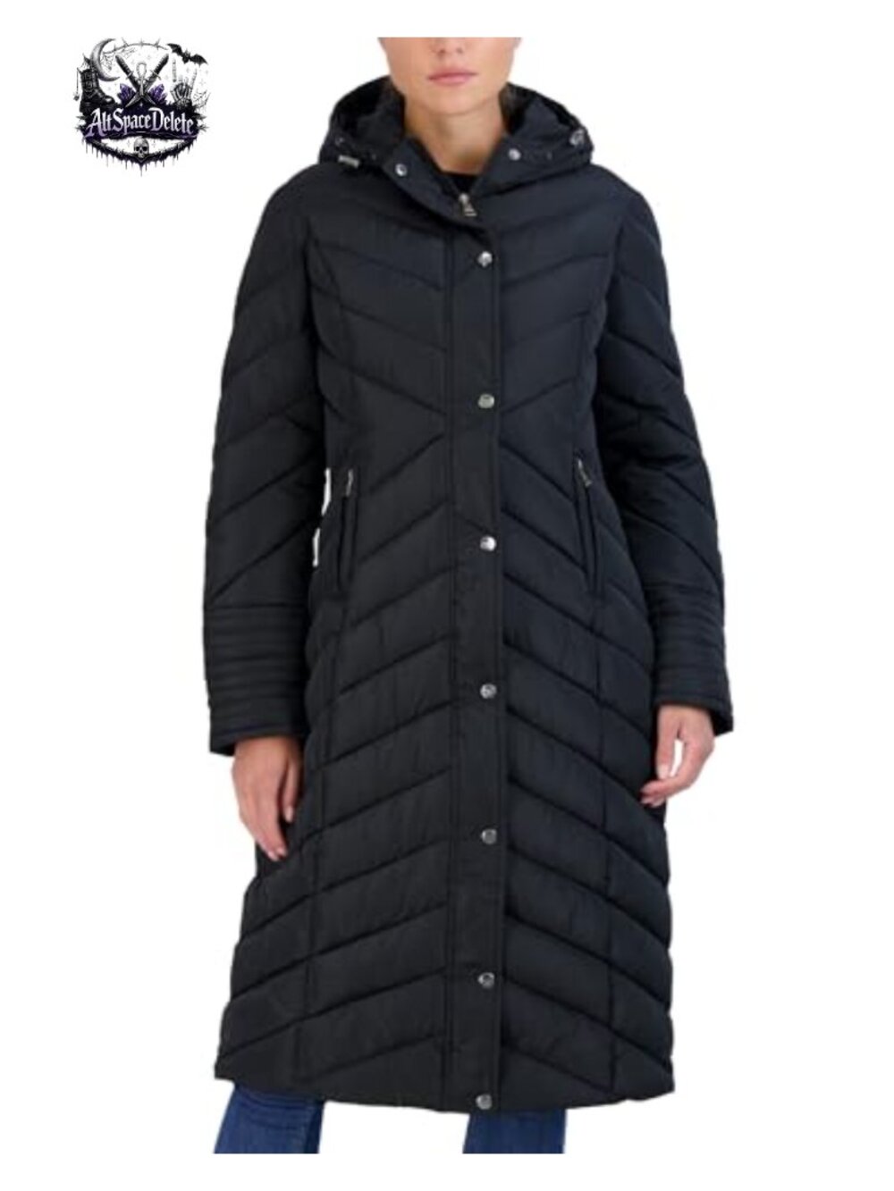 Women's Long Chevron Maxi Puffer Coat Hooded Parka